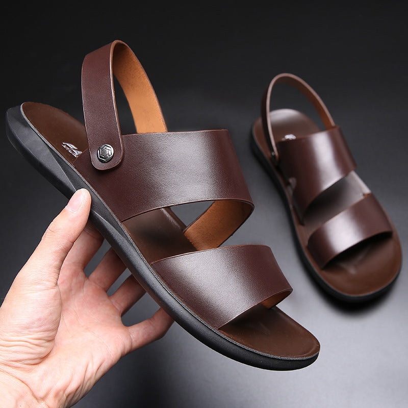 Men's Leather Beach Sandals | Thick-Soled Non-Slip Casual Slippers