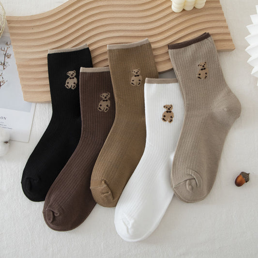 Solid Color Cotton Socks Spring And Autumn Medium Hose